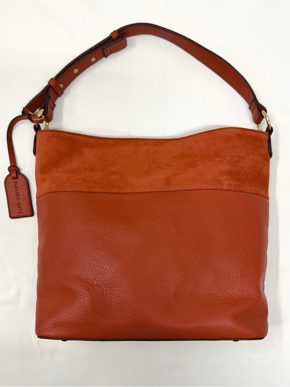 Malibu Skye Genuine Leather & Suede Shoulder Bag – Rust/Cognac
